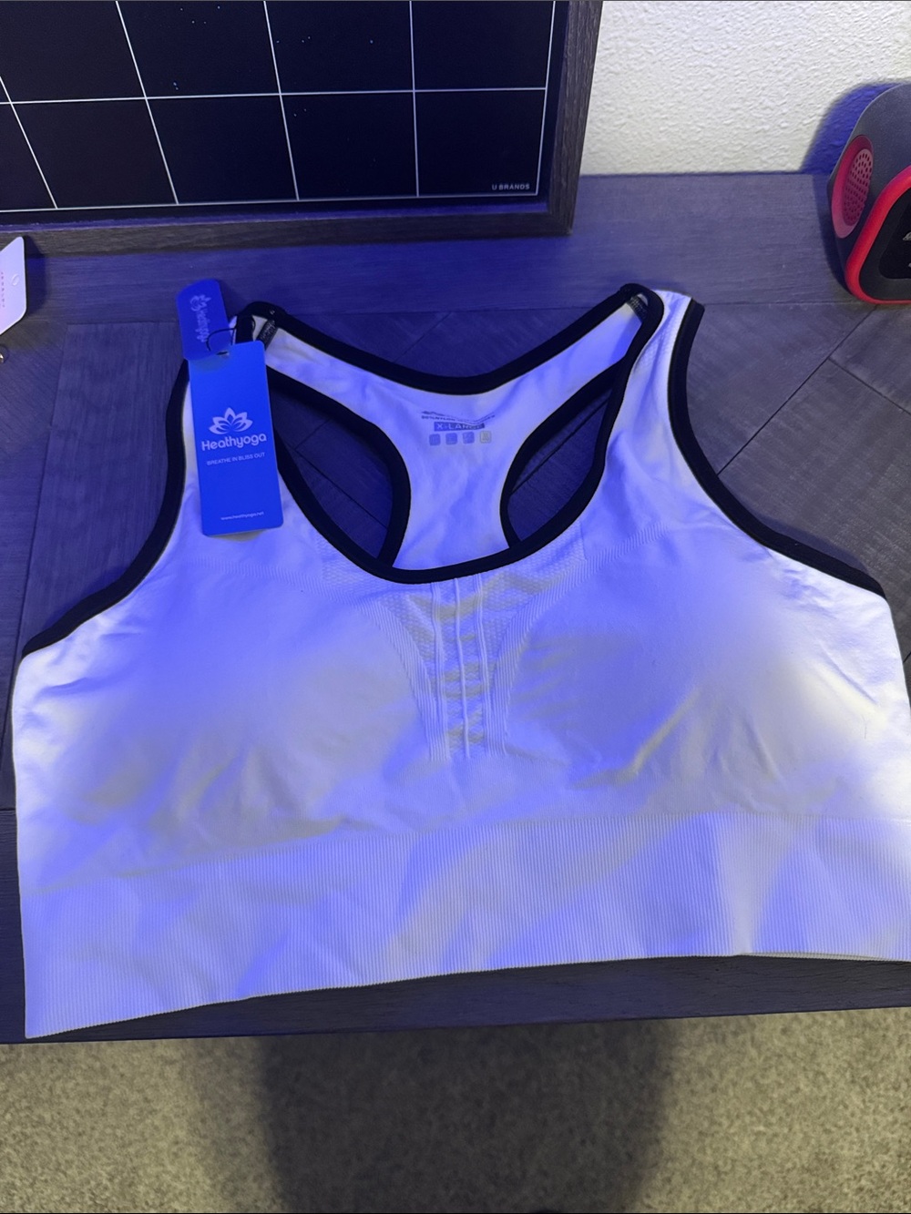 White Sports Bra with Black Trim - Racerback